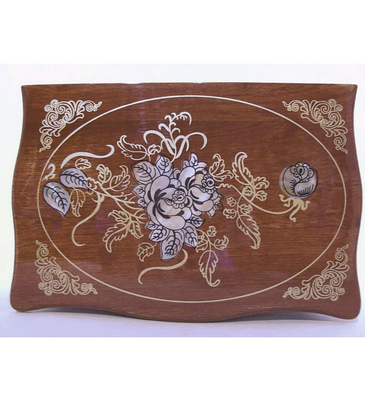 Boîte à bijoux en bois et nacre, motif floral Boîte à bijoux en bois et nacre, motif floral